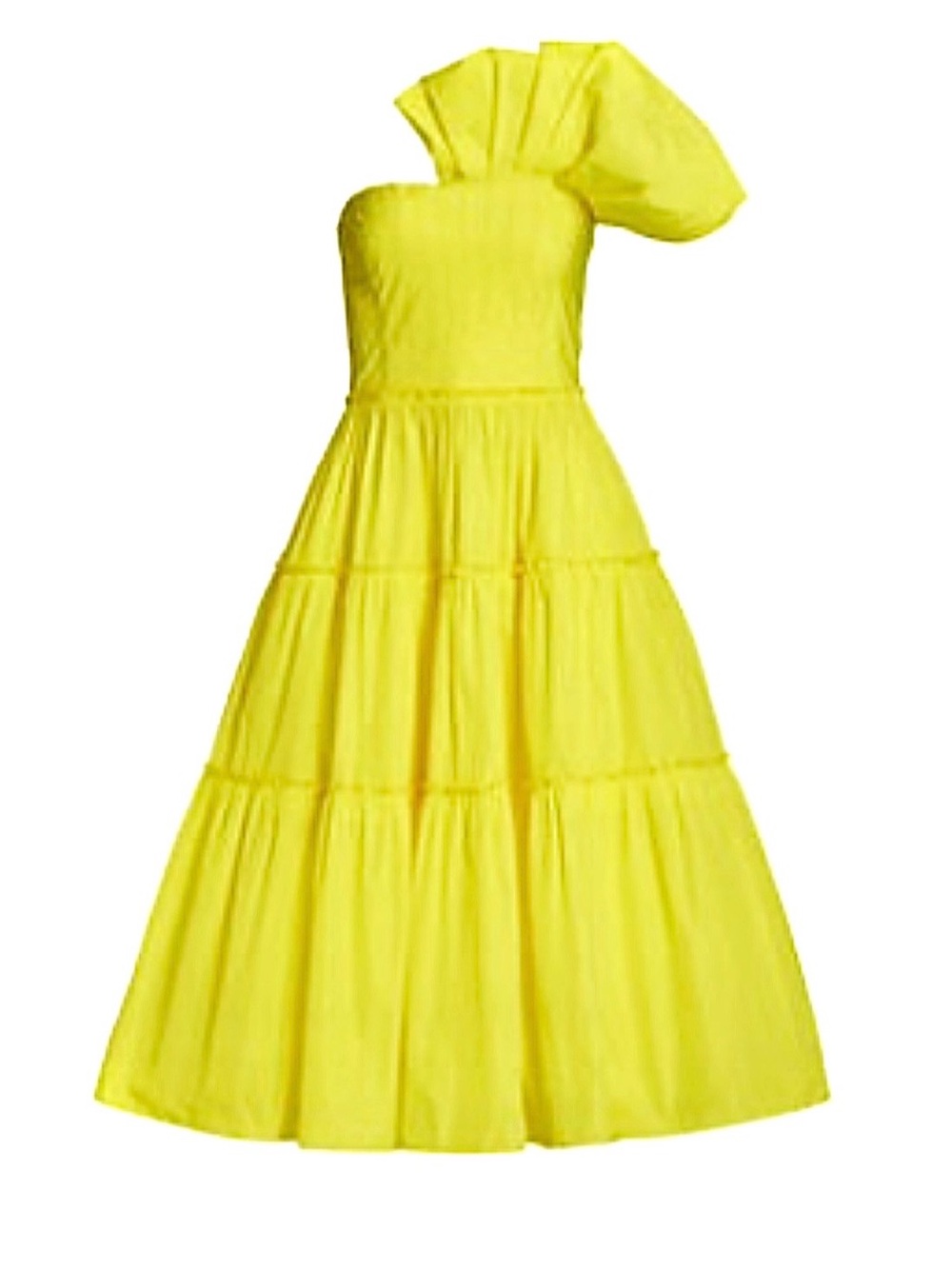 Yellow One-Shoulder Tiered midi Dress